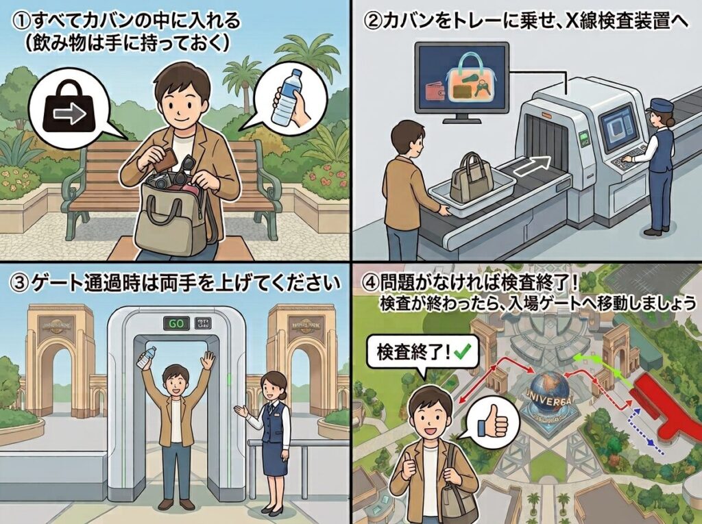 USJ手荷物検査の流れ